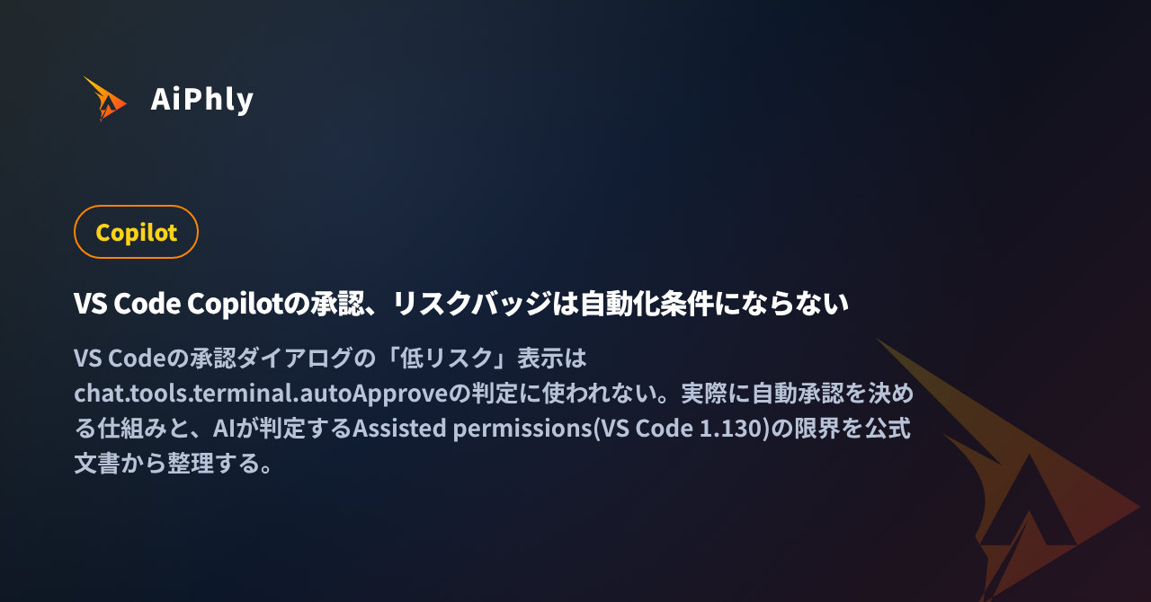 VS Code Copilotの承認、リスクバッジは自動化条件にならないの記事カバー